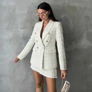 ZARA Set 2 pc Double Breasted Textured Tweed Blazer and Skort